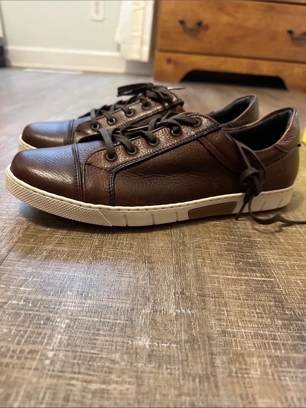 Genuine Deere Skin Brown Leather Lace-Up Sneakers with White Sole